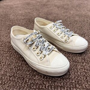 Dior Cream Canvas Sneakers with Gold Accents